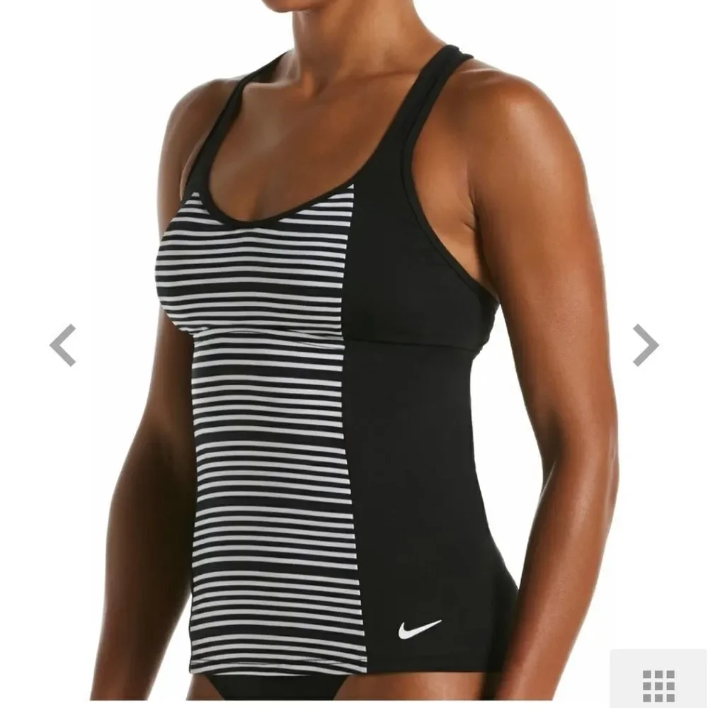 Nike Women's 6:1 Stripe Tankini  logo black bottoms Xlarge 2 piece set
